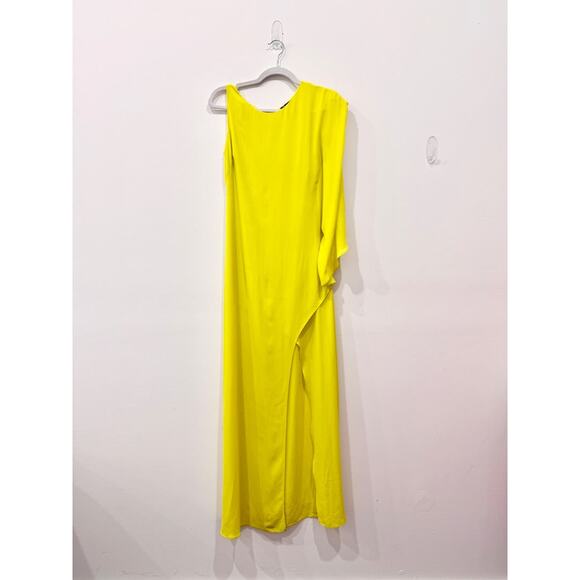 BCBGMaxazria Janus One-Shoulder Slit Formal Long Gown Bright Lime Women's Size 2 - Picture 3 of 6